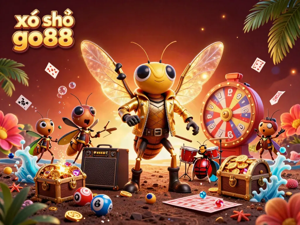 Experience the excitement of xổ số go88 with vibrant characters and rich prize elements in dynamic casino illustration.
