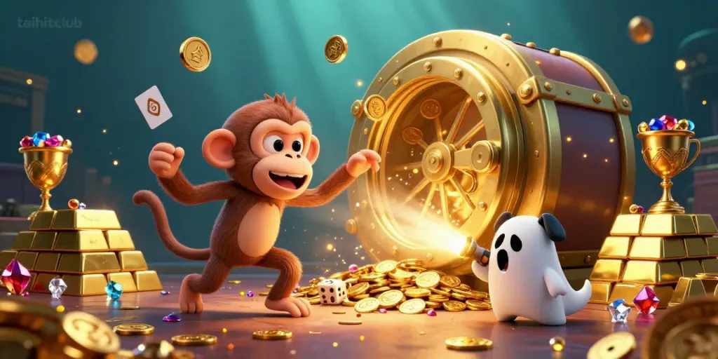 Experience the captivating taihitclub action with a playful poltergeist monkey and ghost-hunter puppy in a dazzling casino.