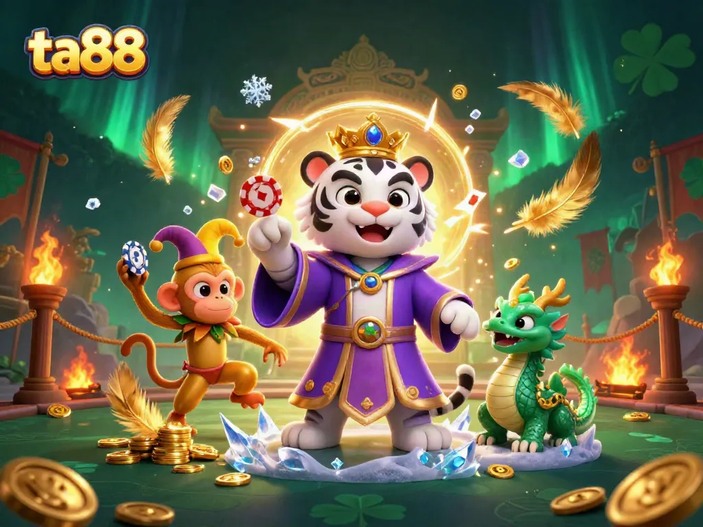 Bet big and win big at ta88 with an enchanting illustration featuring a regal tiger and playful characters.
