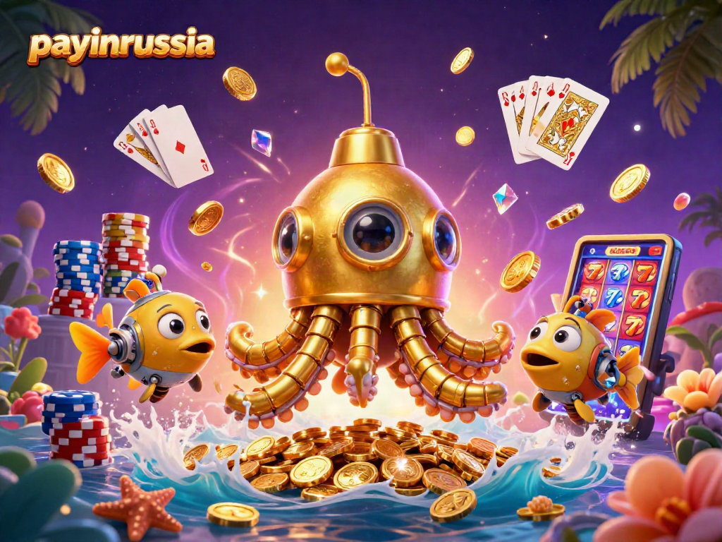 Jouez facilement avec payinrussia et explorez une scène de casino dynamique, pleine de pièces d'or.