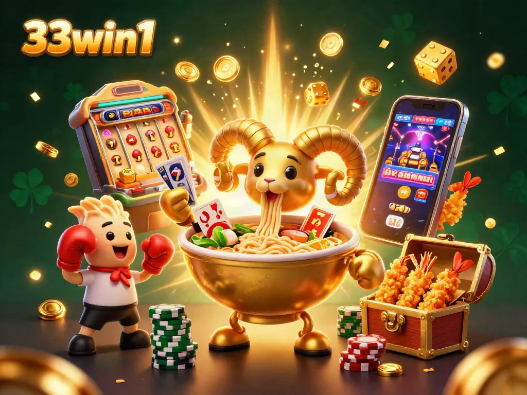 Experience the thrill of winning at 33win1 with vibrant casino elements and animated characters!