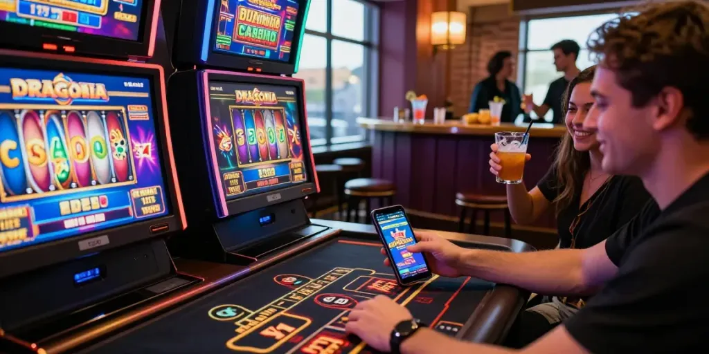 Découvrez https://studiobarw.com/ avec des joueurs profitant des machines à sous et d'un casino en direct dans une atmosphère festive et accueillante.