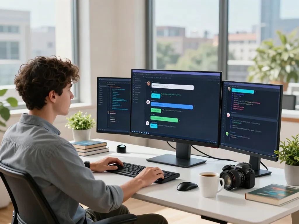 Engaged user enjoying unfiltered AI chat in a modern tech workspace.
