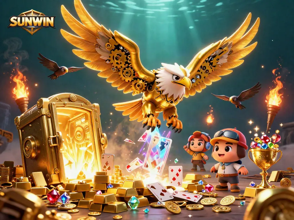 SUNWIN engages players with an exhilarating gameplay experience amidst a treasure-filled casino scene.