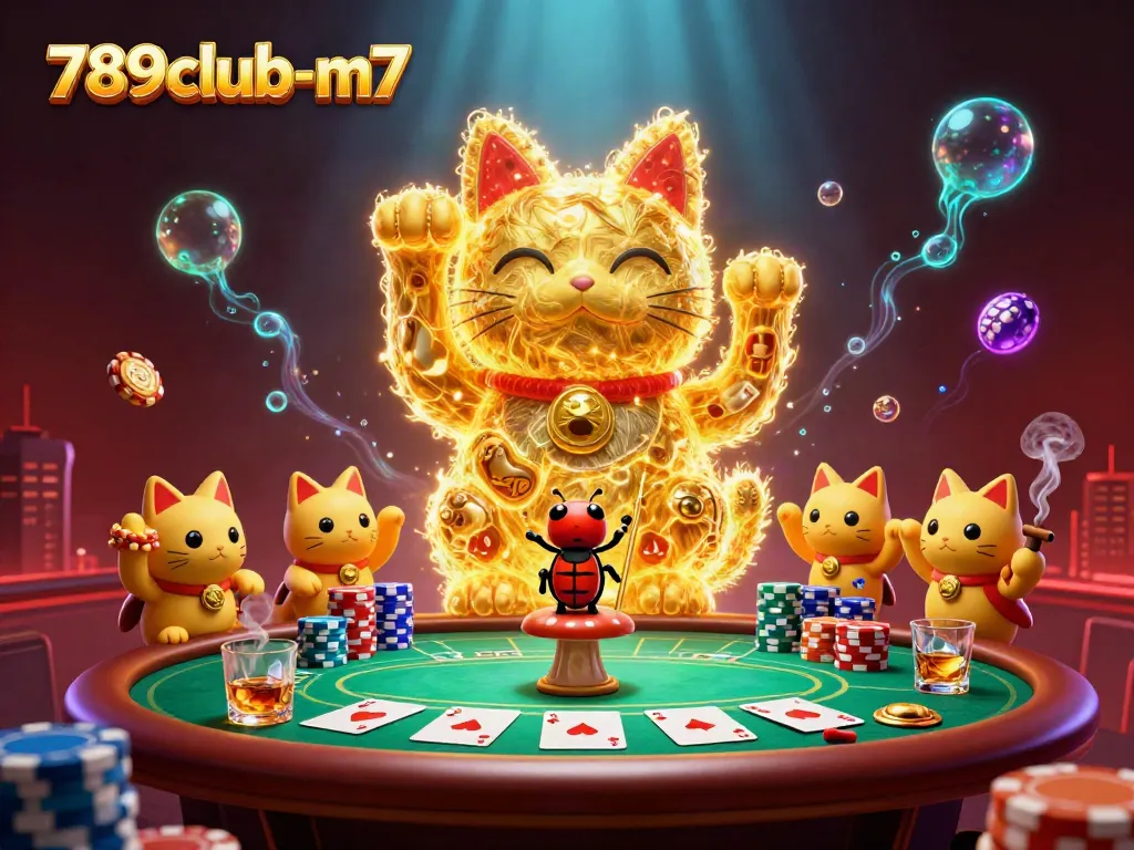 Experience the vibrant playfulness of 789club-m7 with a lucky cat and fiery scene.
