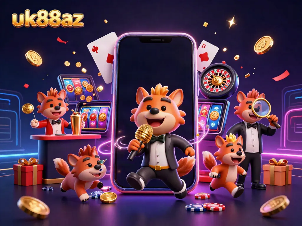 Experience laughter and thrill at UK88AZ's comedy casino club with hyena characters.