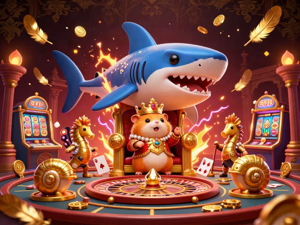 B52Club showcases a vibrant live casino scene with a golden hamster king, seahorse guards, and thrilling game elements.