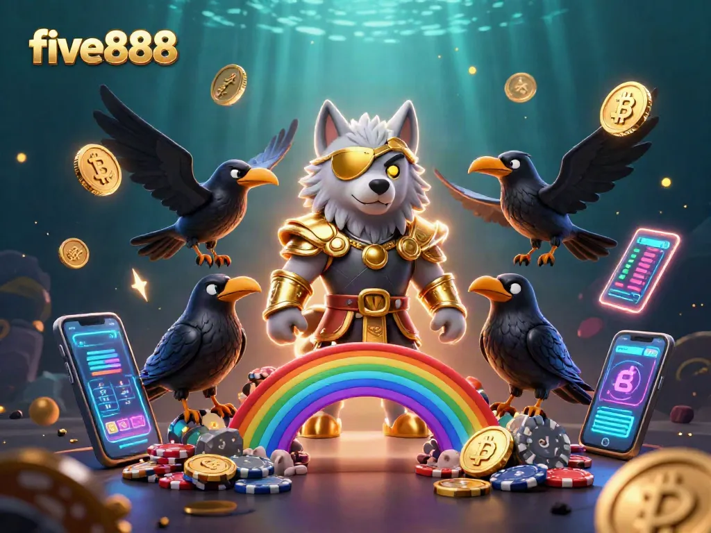 Experience exciting gameplay at five888 featuring a Viking theme with Odin and ravens amidst glowing casino elements.