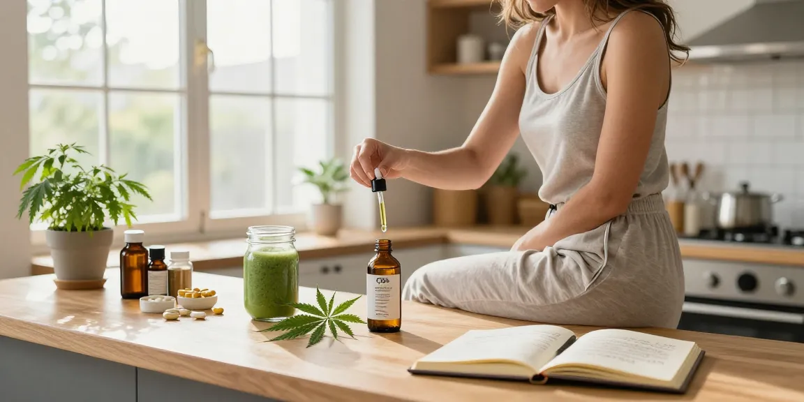 casino en ligne retrait immédiat – femme utilisant de l'huile de CBD pour un moment de bien-être, ambiance sereine et naturelle.
