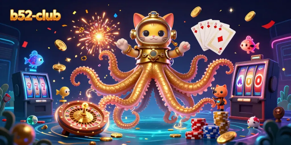 Engage with b52-club's thrilling atmosphere featuring a kraken, diving cat, and deep-sea wonders.
