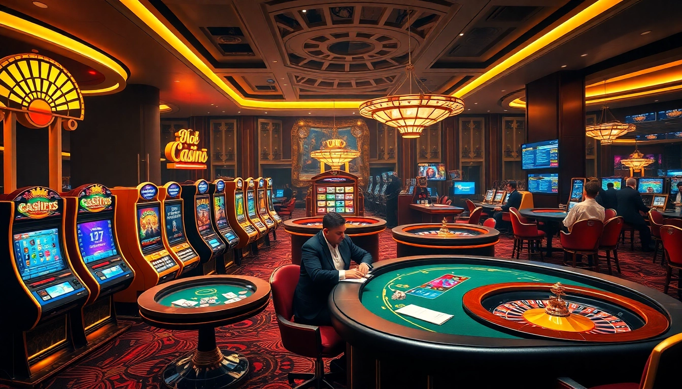 Engaging scene at Nhà cái 6789 with vibrant casino tables and professional dealers.
