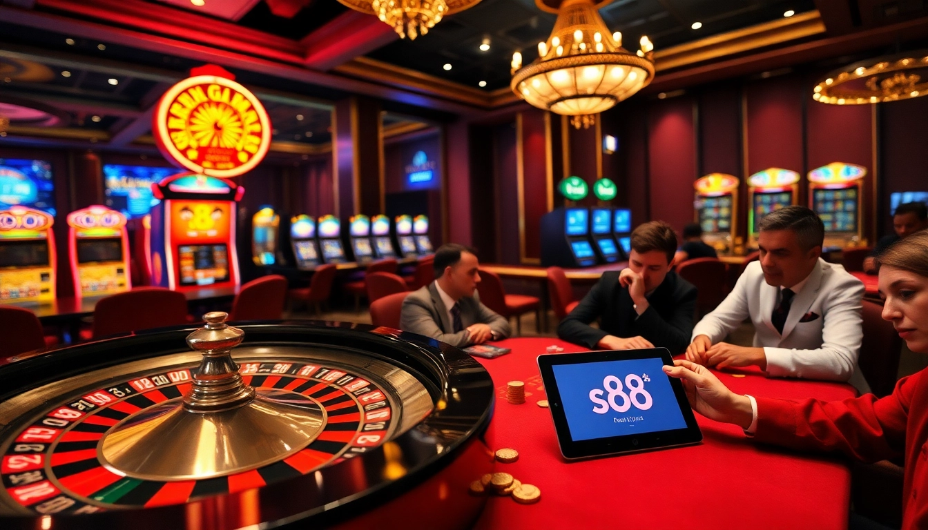 Engaged players at an upscale casino playing cards, highlighting s8s8 for strategic gambling.