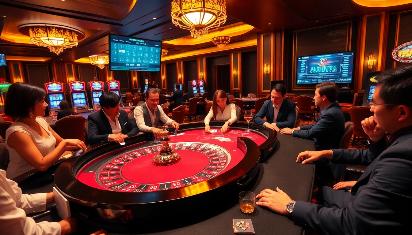 Experience the excitement of casino gaming at F8Bet with elegant roulette and engaging players.
