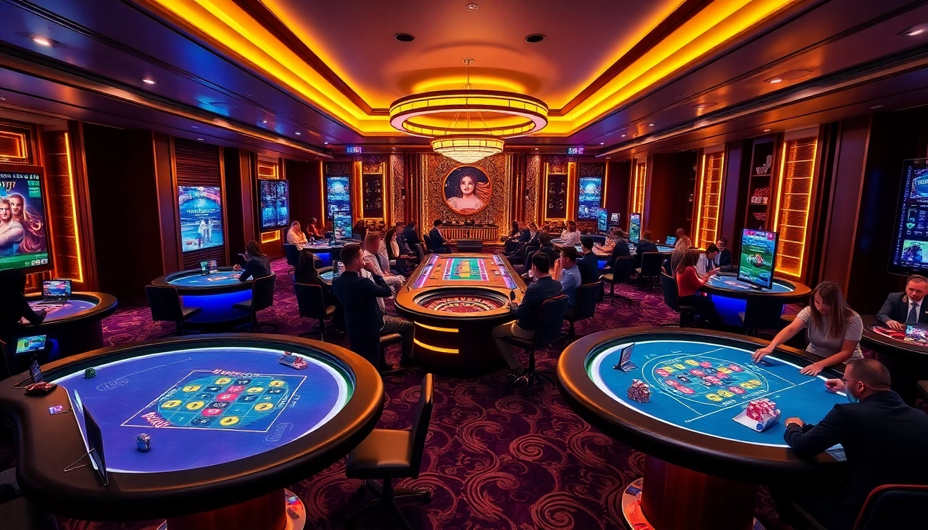 Exciting scene showcasing players engaging at crypto casinos with modern gaming tables.