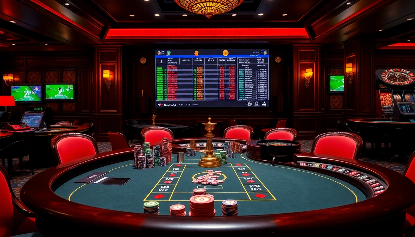 Engage in thrilling gambling at kuwin with vibrant tables, cards, and poker chips in a luxurious casino atmosphere.