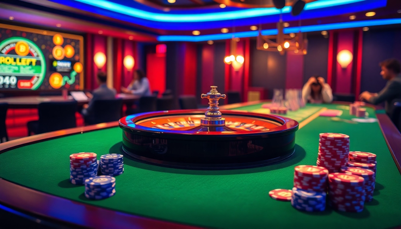 Engage in thrilling games at a luxurious casino crypto environment featuring poker and roulette.