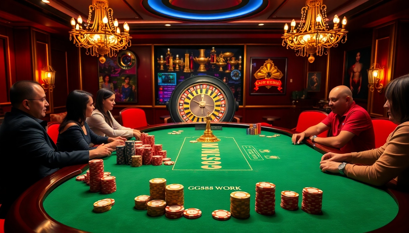 Experience the thrill of GG88 WORK at a luxurious casino poker table featuring elegant decor and vibrant colors.