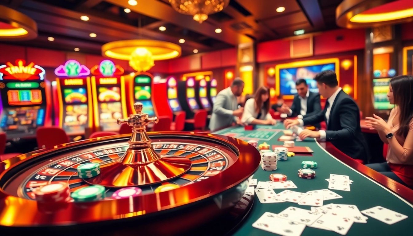 Players engaging in online gambling excitement at https://11win.at/ with vibrant casino visuals