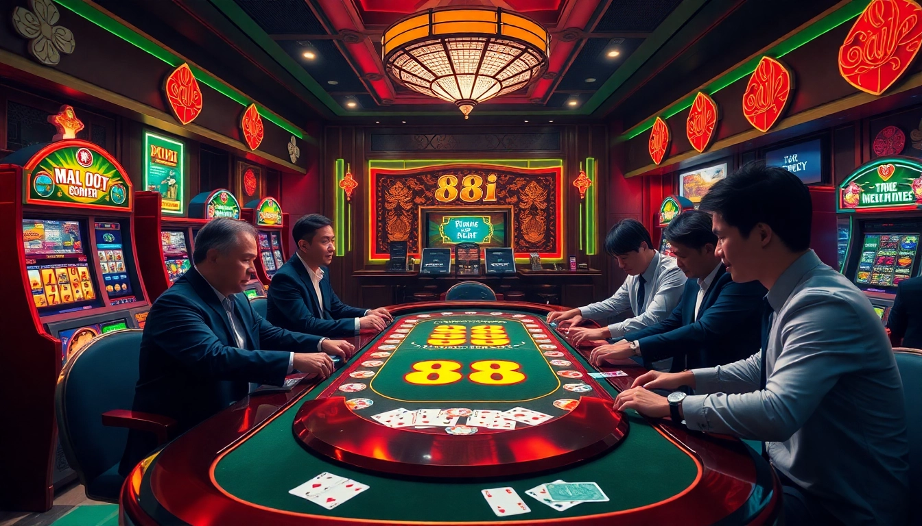 Experience the thrilling excitement of 88i game as players engage in the high-stakes atmosphere of a luxury casino.