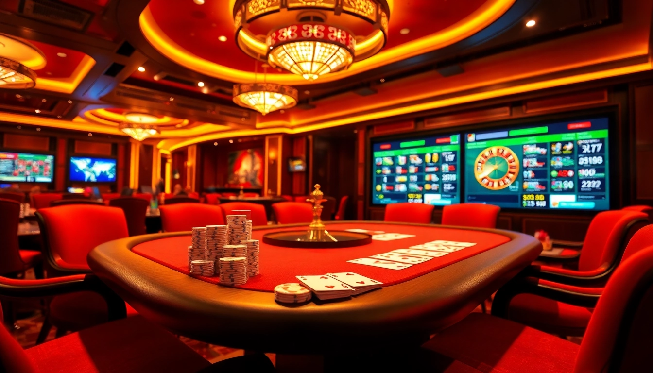 Experience high-stakes poker excitement at https://f8bet.ventures/ featuring vibrant lighting and luxurious poker chips.