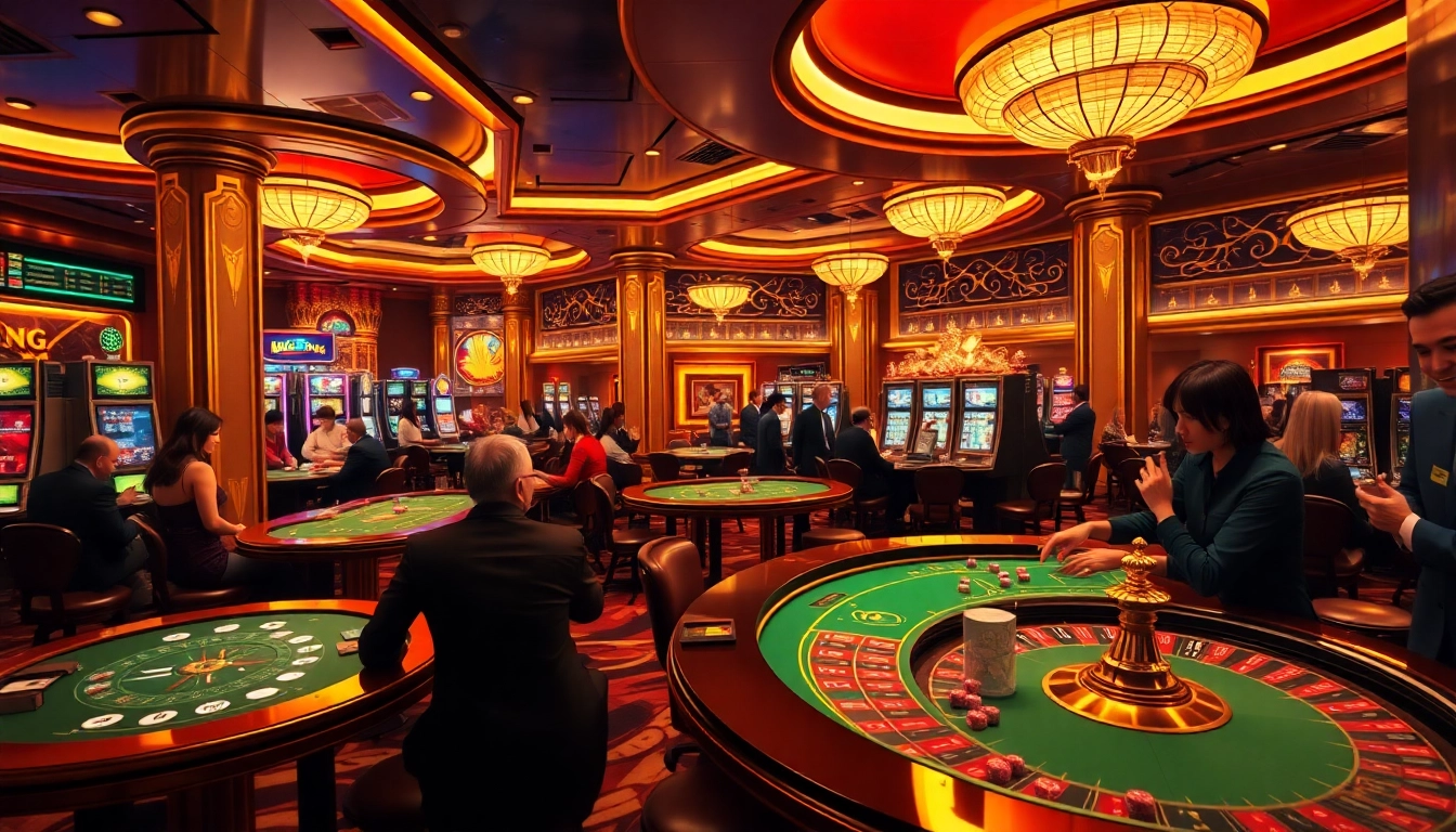 Engaged gamblers enjoying luxury and excitement at uu888 com casino tables with vibrant games and decor.