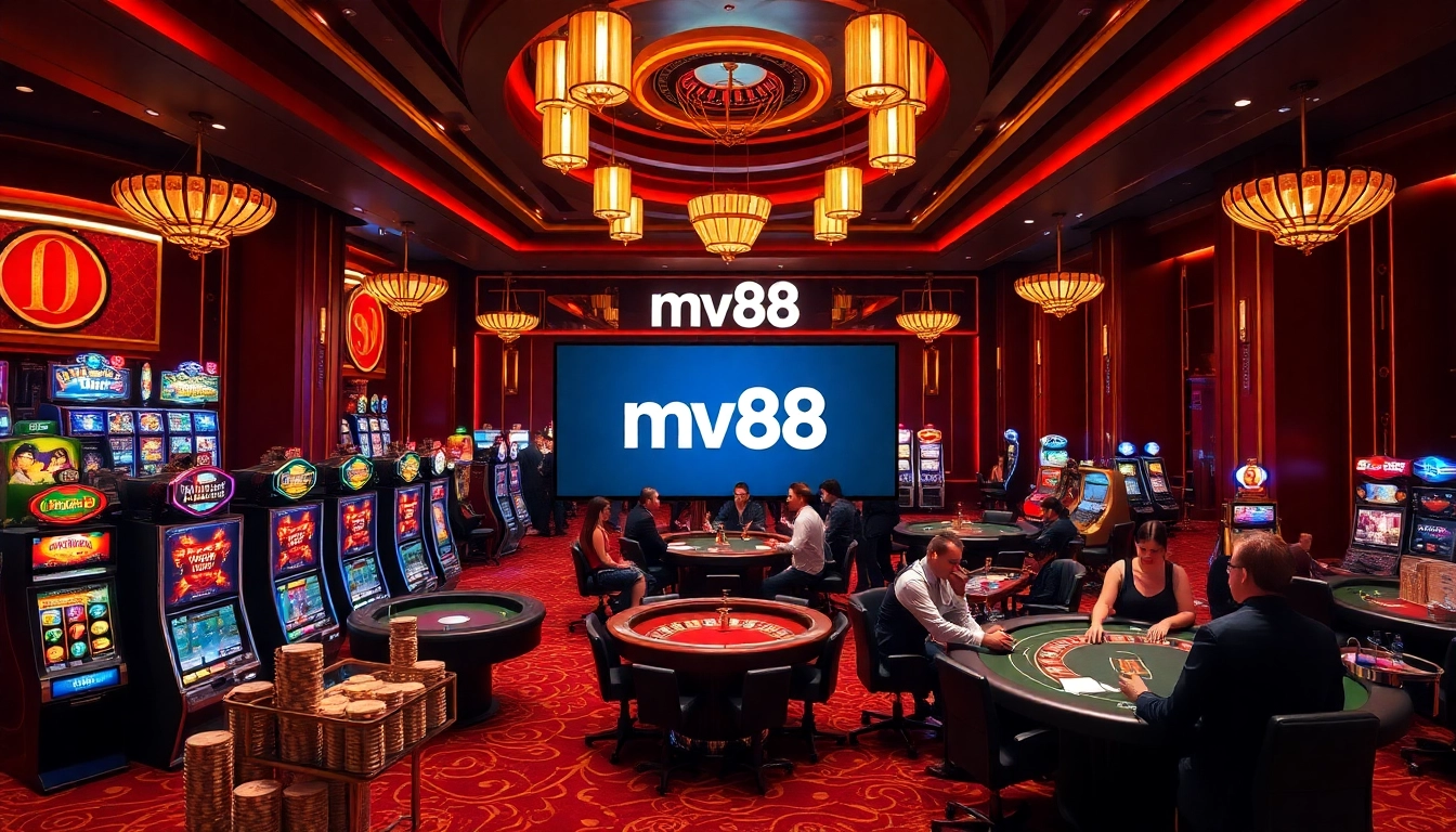 Experience mv88 excitement with lively casino gaming tables and vibrant slot machines.