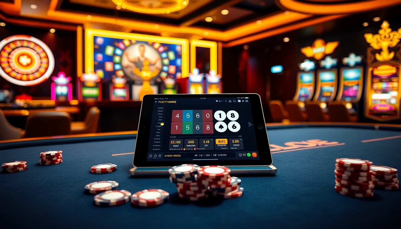 Engaging in the thrill of vào FLY88 mới nhất at a vibrant casino table filled with poker chips.