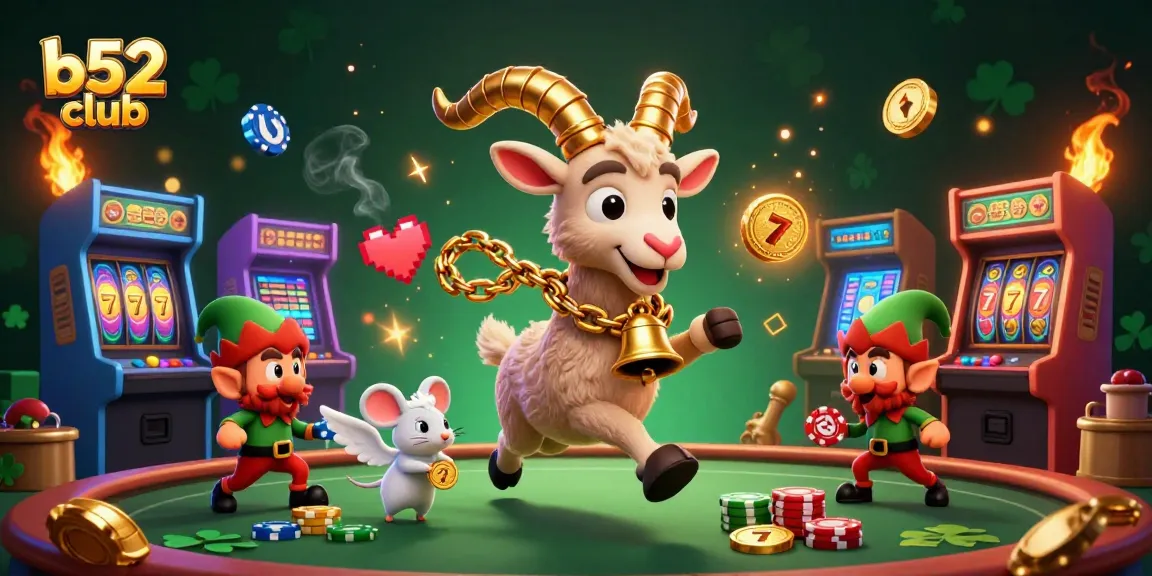 Engage with exciting games at B52 Club, featuring vibrant casino elements and festive characters.