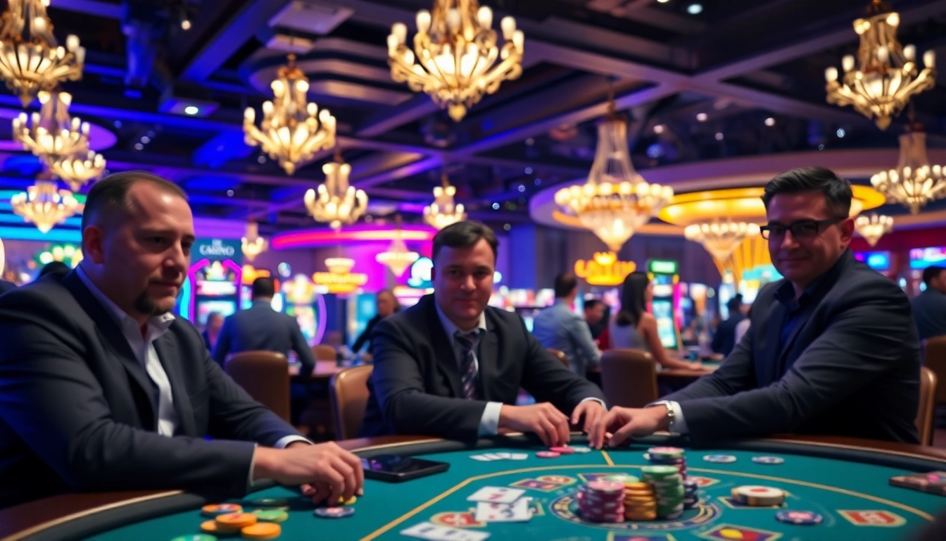 Jouer sans KYC dans un casino vibrant avec des joueurs engagés et des jetons colorés.