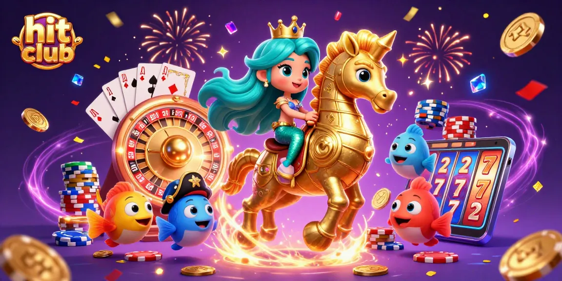 Experience the excitement at hit club with a colorful mermaid princess and a giant seahorse amidst cascading coins.