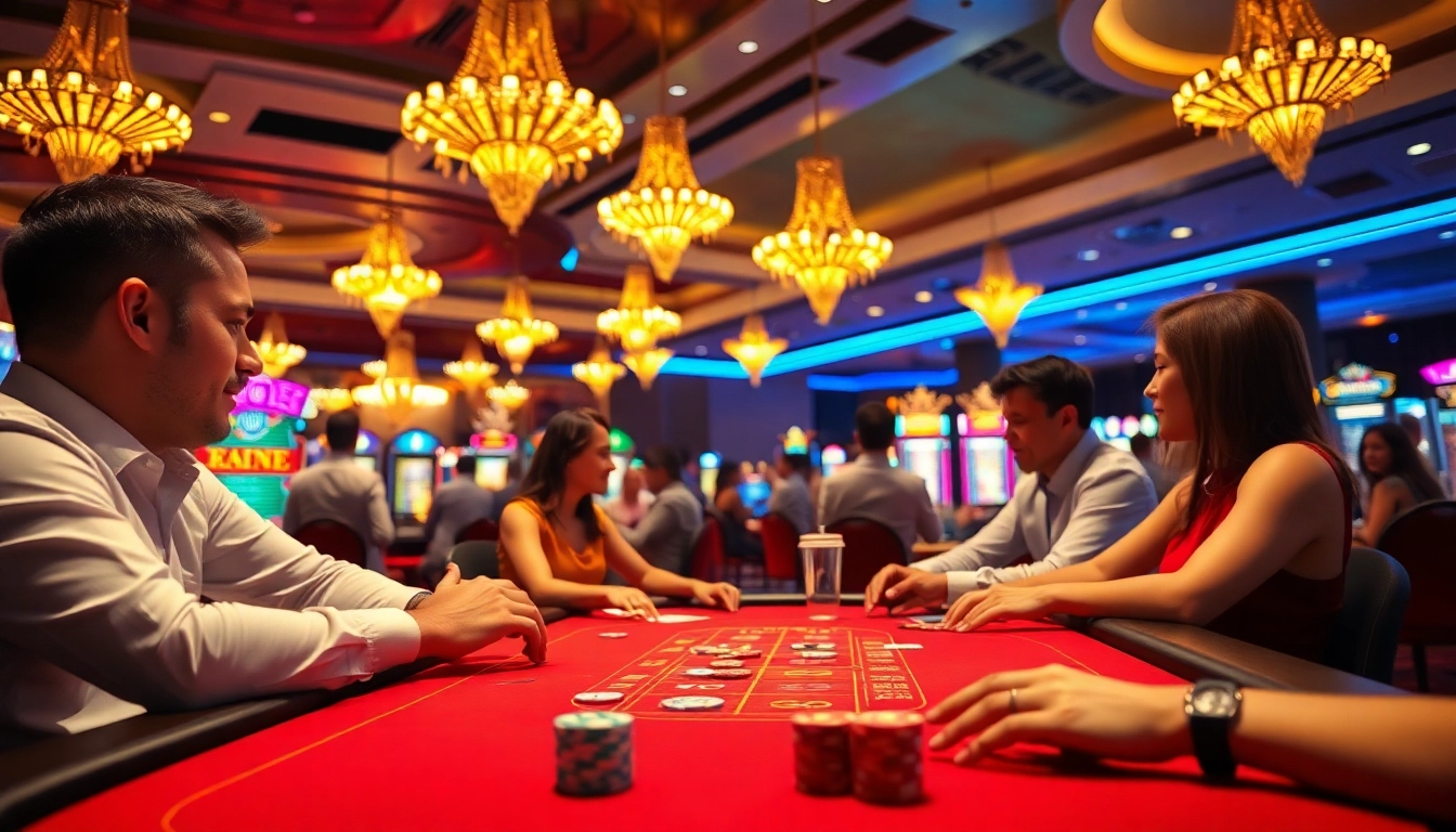 Jouer sans KYC dans un casino vibrant avec des joueurs engagés et des jetons colorés. related image