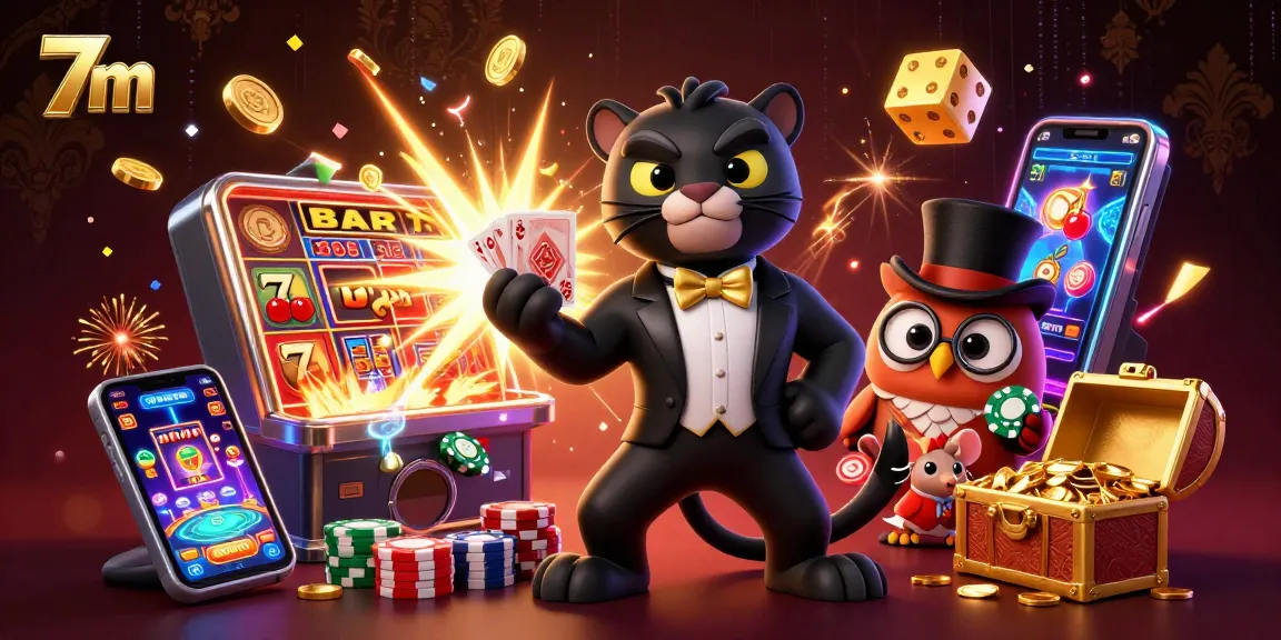 Join the stylish black panther, wise owl, and lucky mouse in this vibrant 7m casino scene bursting with excitement.