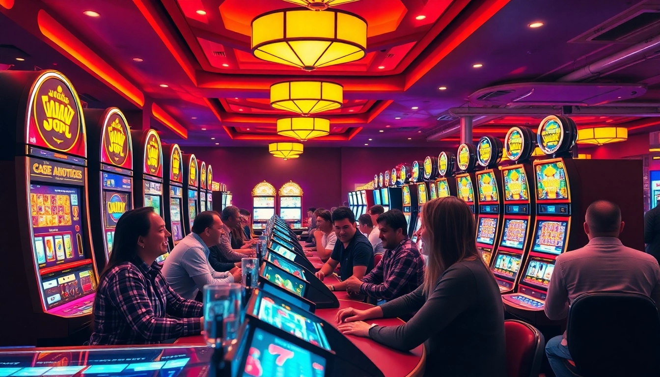 Casino en ligne retrait immédiat avec joueurs heureux dans une ambiance lumineuse et dynamique.