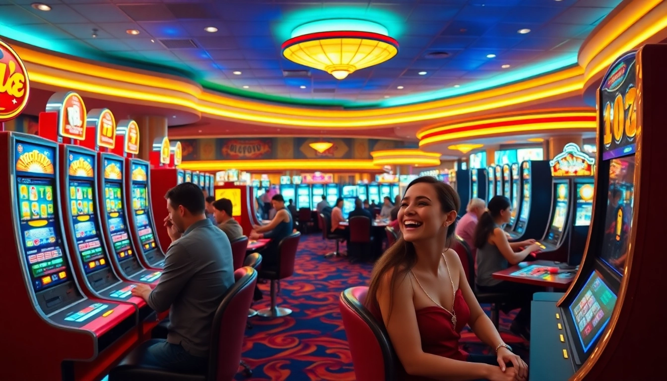 Casino en ligne retrait immédiat avec joueurs heureux dans une ambiance lumineuse et dynamique. related image