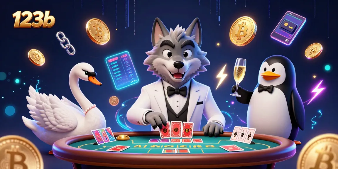 Experience the thrilling action at 123b with a baccarat table surrounded by cartoon characters.