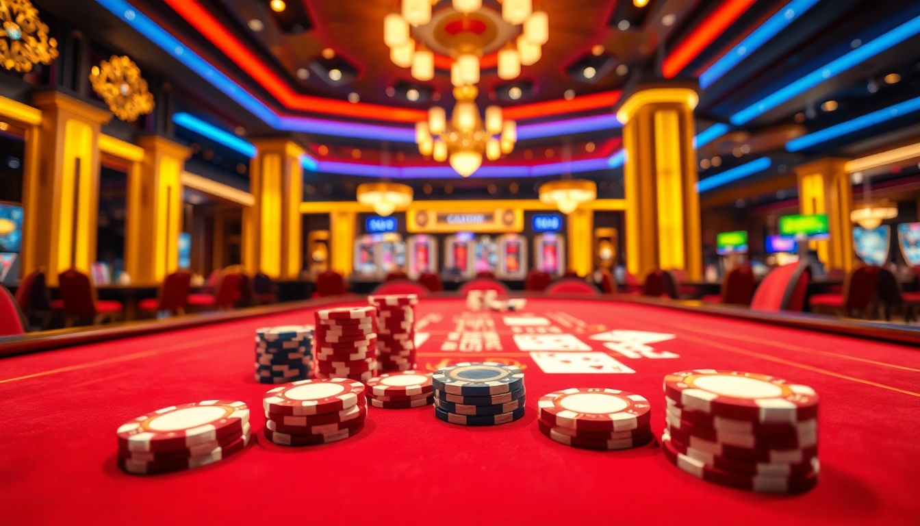 Participate in an exciting casino en ligne game setting with colorful chips and vibrant decor.