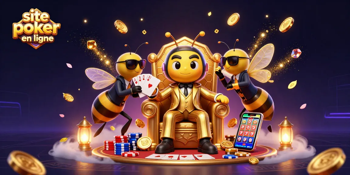 Jeux sur un site poker en ligne avec un boss cartoon et des gardes autour d'une table de poker.