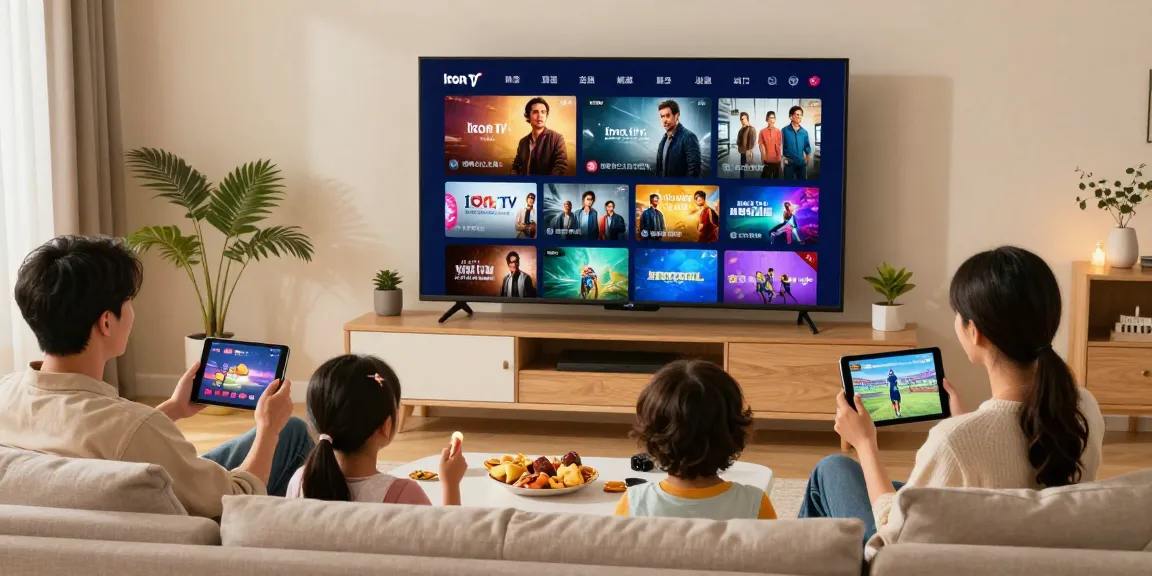 Family enjoying Iron TV streaming quality in a modern living room.