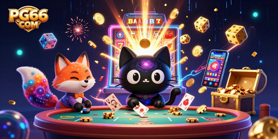 Engage in thrilling gameplay with PG66 COM's cosmic casino featuring vibrant characters and an explosive jackpot.