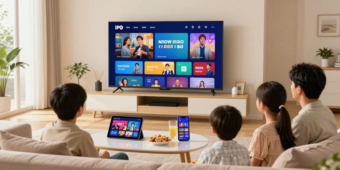 Profiter d'un abonnement IPTV dans un salon moderne, famille regardant des chaînes en HD et 4K.