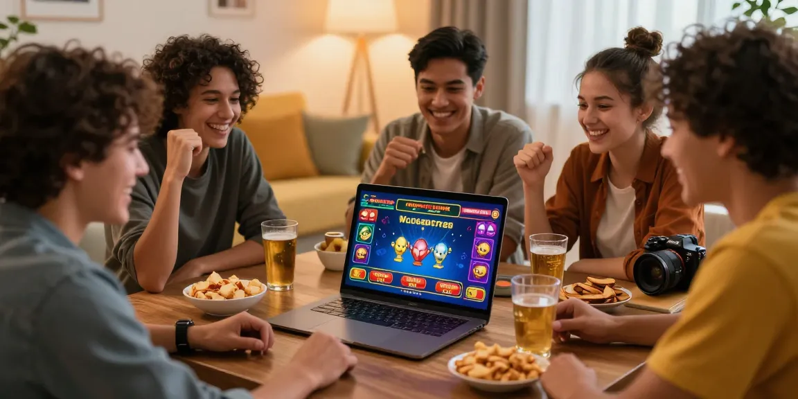 Des amis jouant à des jeux de casino en ligne dans un salon chaleureux, mettant en avant l'excitation des jeux de casino en ligne.