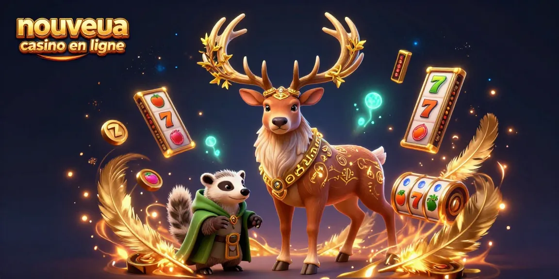 Découvrez le nouveau casino en ligne avec une illustration de jeux de machines à sous dynamiques et des personnages captivants.
