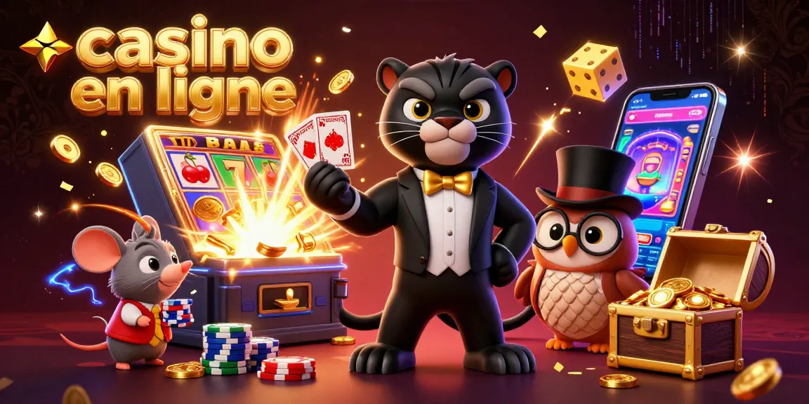 jouez au casino en ligne avec une illustration d'un panthère, hibou et souris étoilée