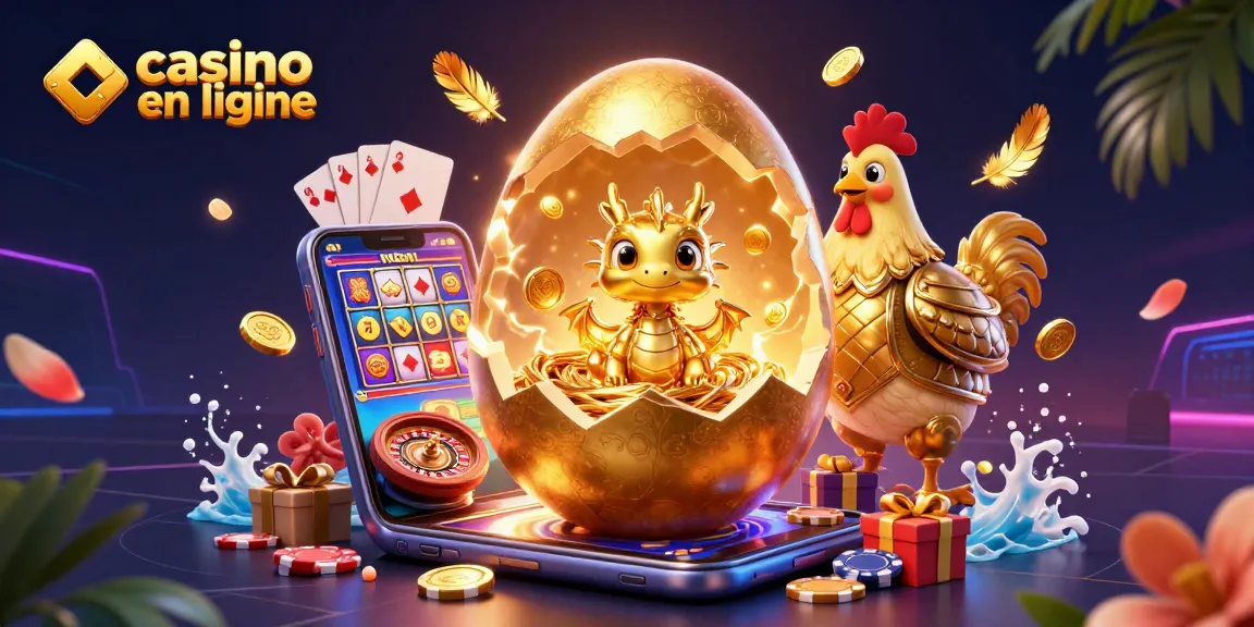 Profitez des jeux sur casino en ligne avec des dragons dorés et des jetons de poker scintillants.