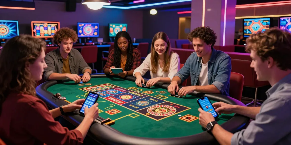 Une soirée de jeu entre amis avec des jeux de casino en ligne, ambiance dynamique et conviviale.