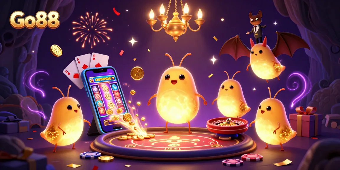Experience winning at Go88 with a dazzling casino scene lit by glowworms and a bat dealer.