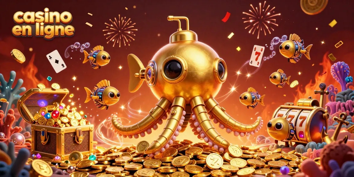 Jouez sur un casino en ligne avec une scène de kraken sous-marin, des jetons et des cartes flottantes.